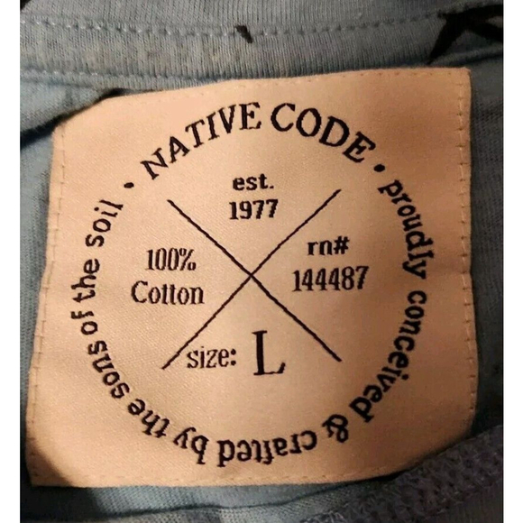 Native Code Mens T-Shirt Large Birds Graphic Both Sides Short Sleeves Blue/Black - Picture 2 of 7